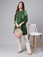 Janasya Bright Cotton Floral Flared Tunic
