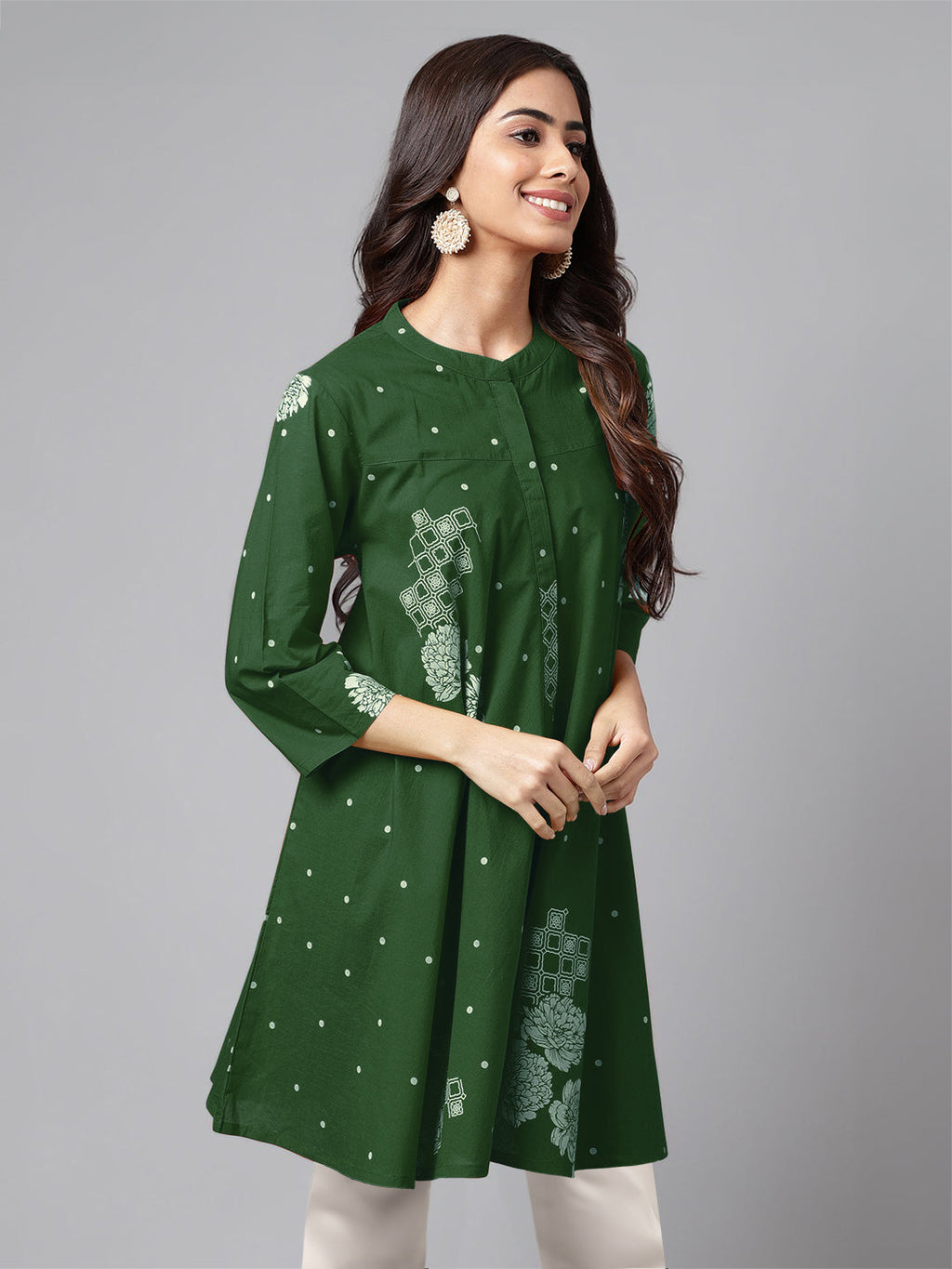 Janasya Bright Cotton Floral Flared Tunic