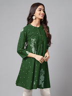 Janasya Bright Cotton Floral Flared Tunic