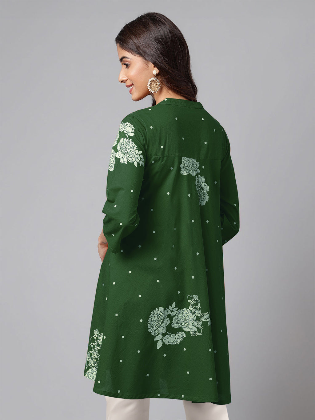 Janasya Bright Cotton Floral Flared Tunic