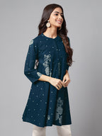 Janasya Bright Cotton Floral Flared Tunic