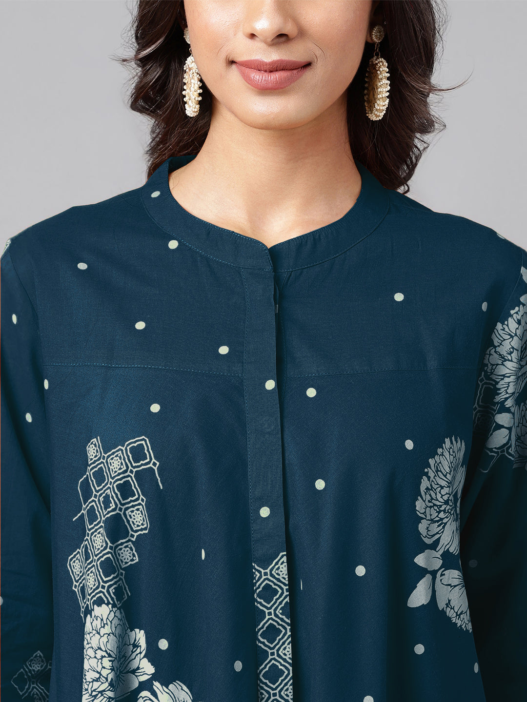 Janasya Bright Cotton Floral Flared Tunic