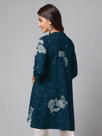 Janasya Bright Cotton Floral Flared Tunic