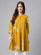 Janasya Bright Cotton Floral Flared Tunic - Distacart