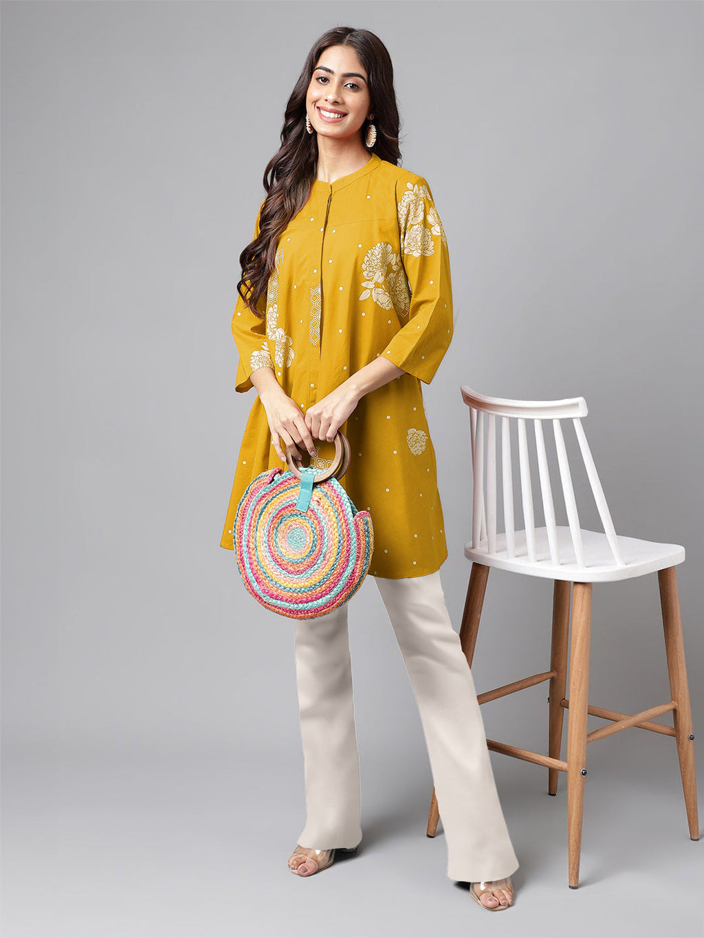 Janasya Bright Cotton Floral Flared Tunic - Distacart