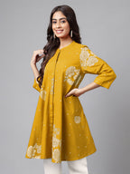 Janasya Bright Cotton Floral Flared Tunic - Distacart