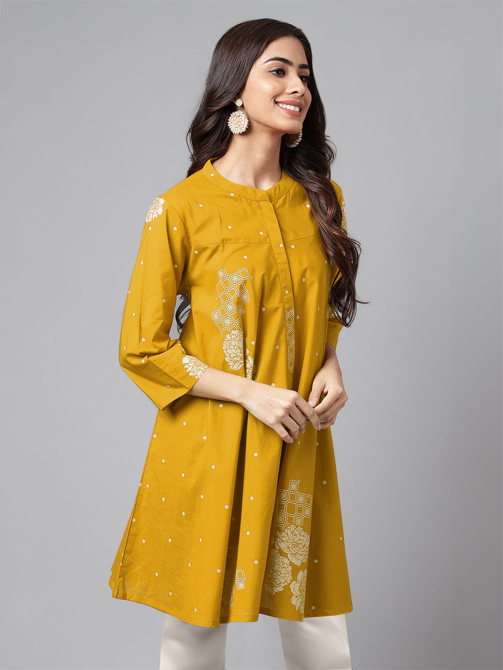 Janasya Bright Cotton Floral Flared Tunic - Distacart