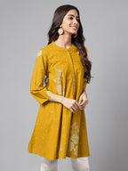 Janasya Bright Cotton Floral Flared Tunic - Distacart