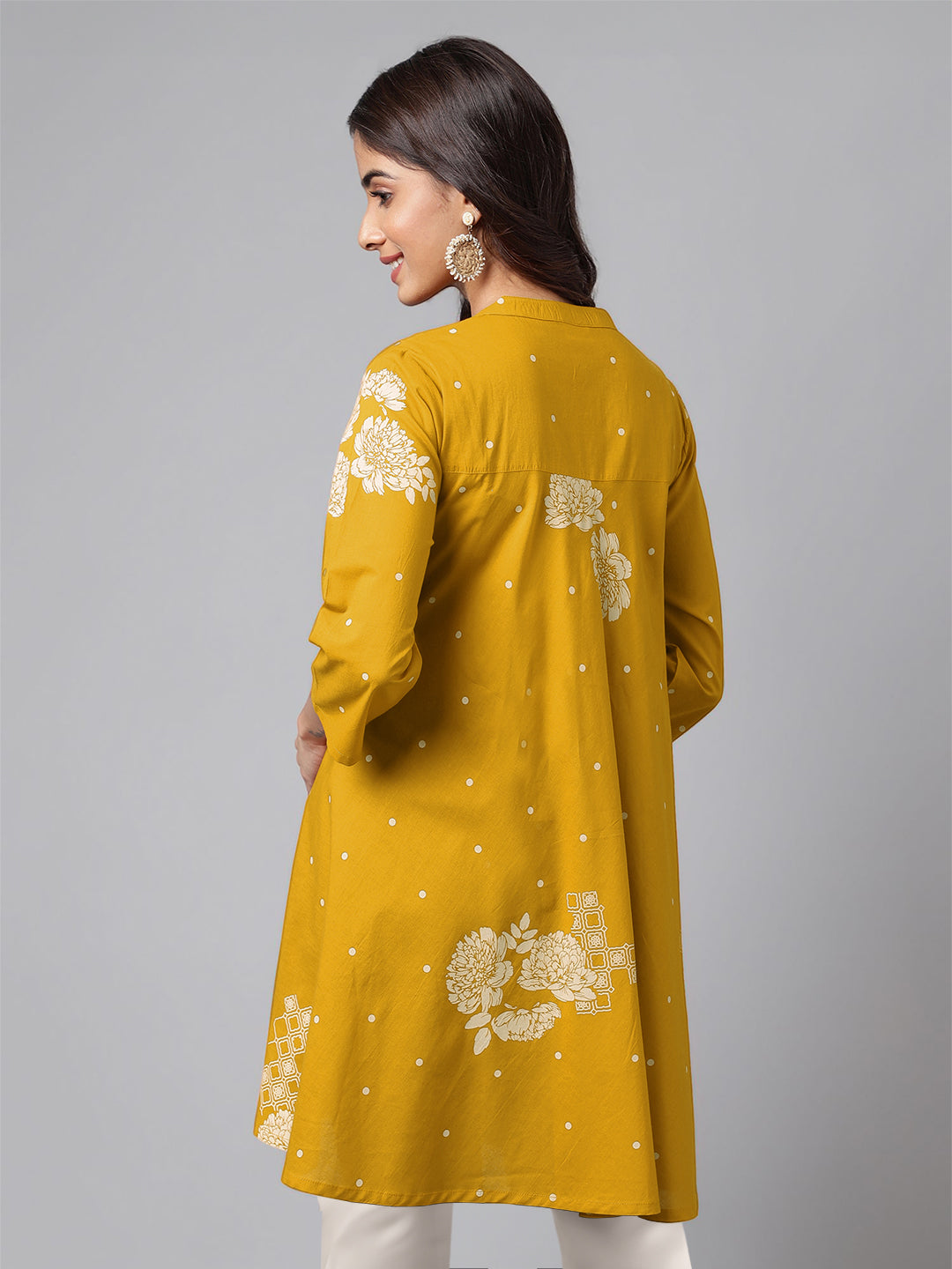 Janasya Bright Cotton Floral Flared Tunic - Distacart