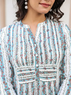 Janasya Light Cotton Floral A-Line Top & Bottom Set