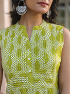 Janasya Bright Cotton Geometric A-Line Kurta Set