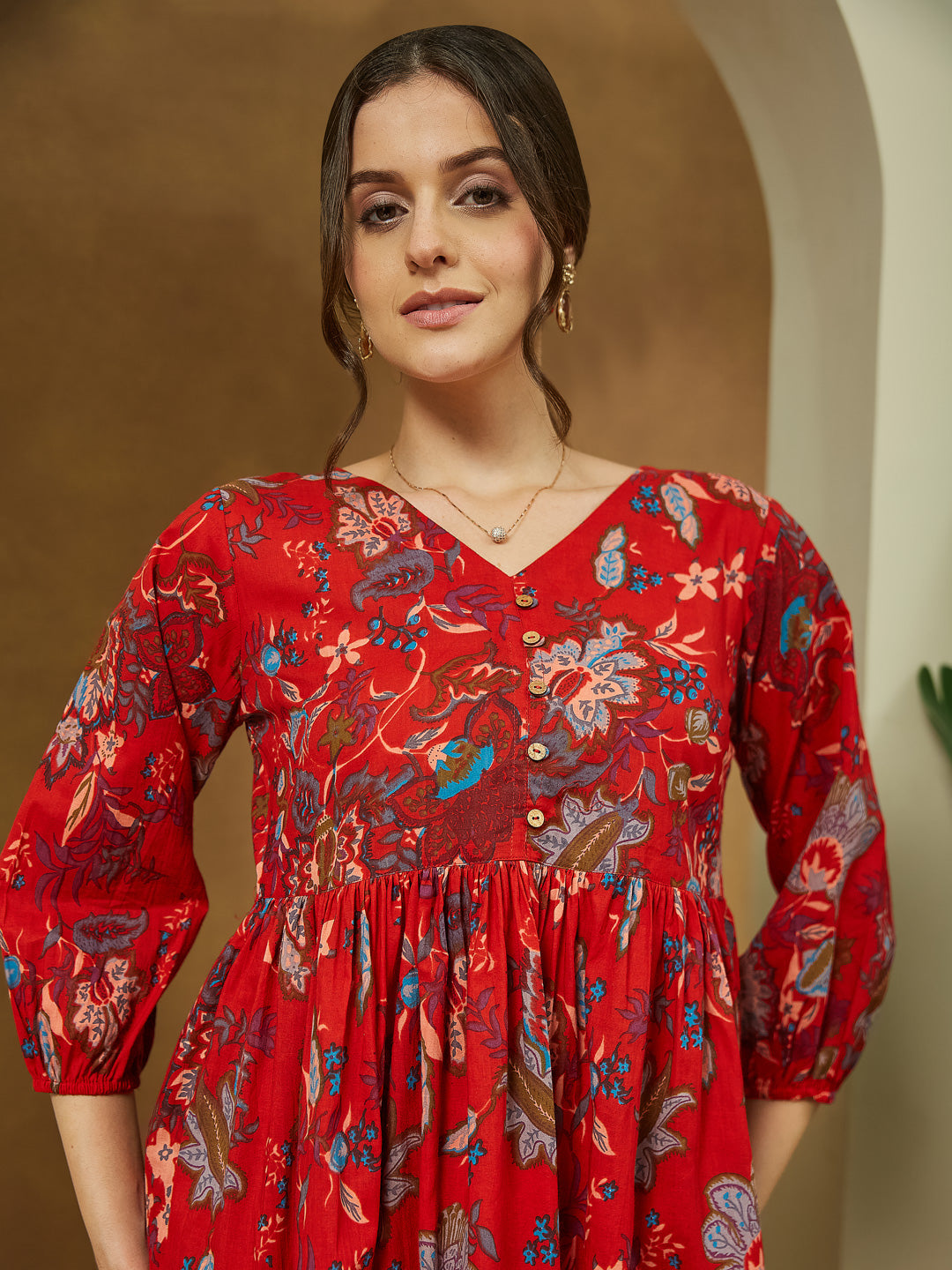 Janasya Bright Cotton Floral Peplum Top & Bottom Set - Distacart