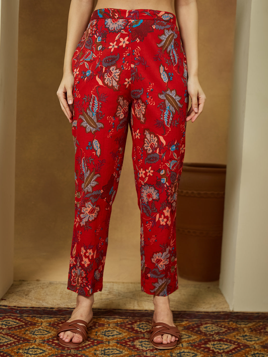 Janasya Bright Cotton Floral Peplum Top & Bottom Set - Distacart