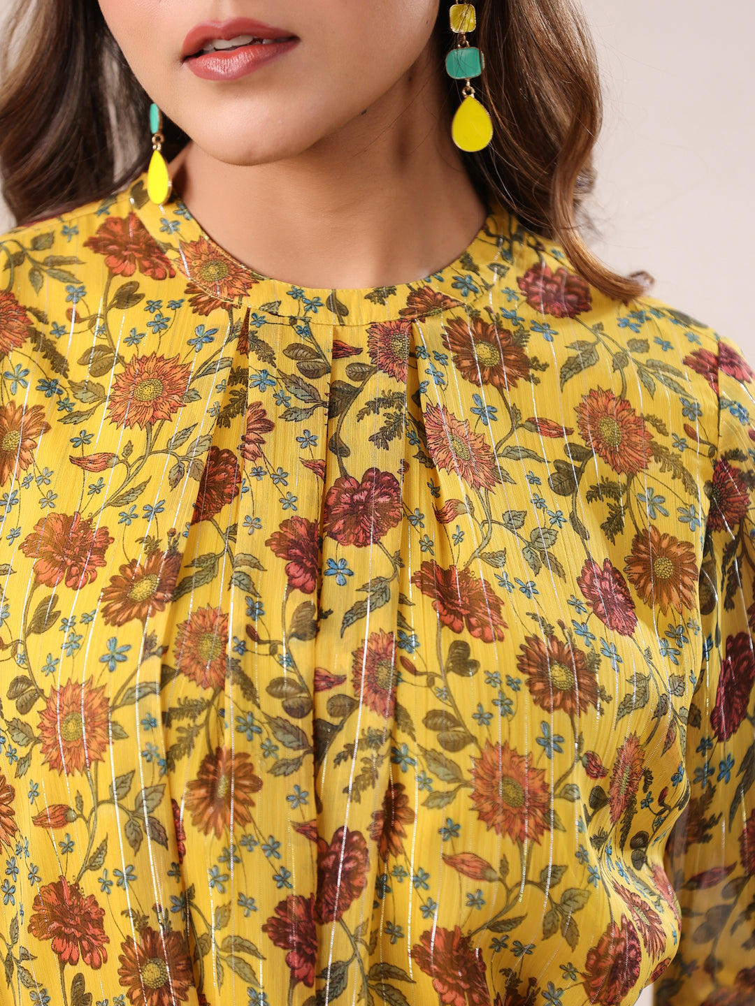 Janasya Bright Georgette Floral A-Line Dress - Distacart