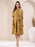 Janasya Bright Georgette Floral A-Line Dress - Distacart