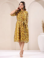 Janasya Bright Georgette Floral A-Line Dress - Distacart