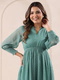 Janasya Dark Dobby Chiffon Self Design Fit & Flare Dress - Distacart