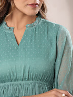 Janasya Dark Dobby Chiffon Self Design Fit & Flare Dress - Distacart