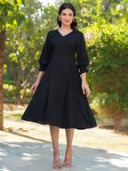Janasya Dark Rayon Solid A-Line Dress - Distacart