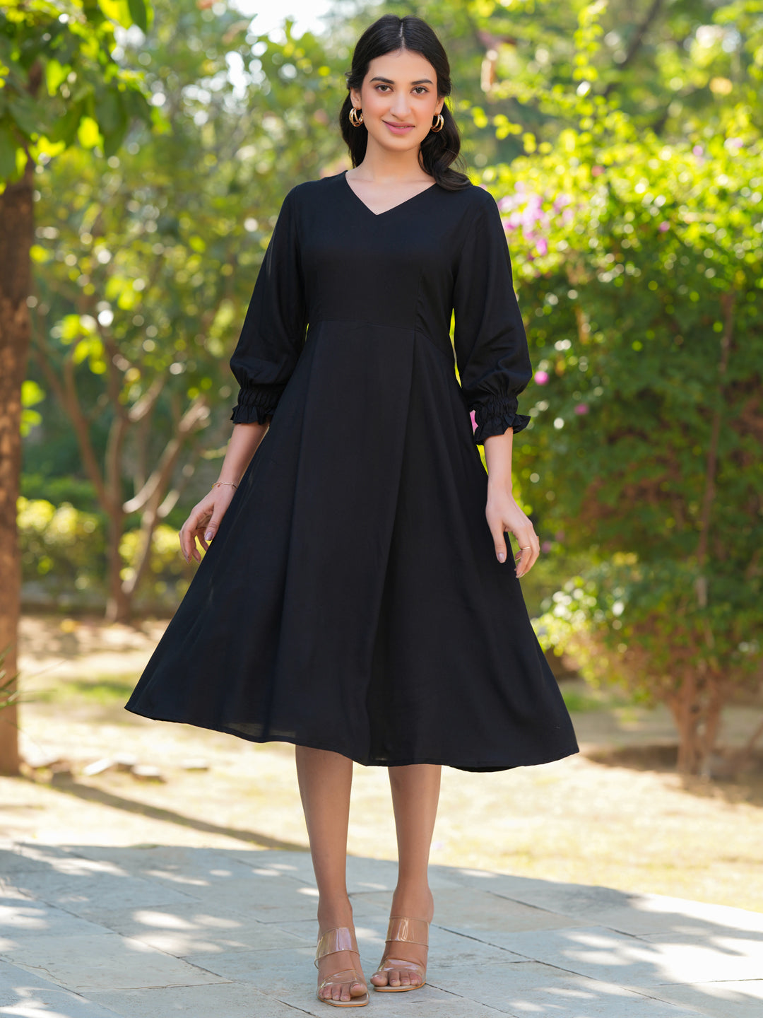 Janasya Dark Rayon Solid A-Line Dress - Distacart