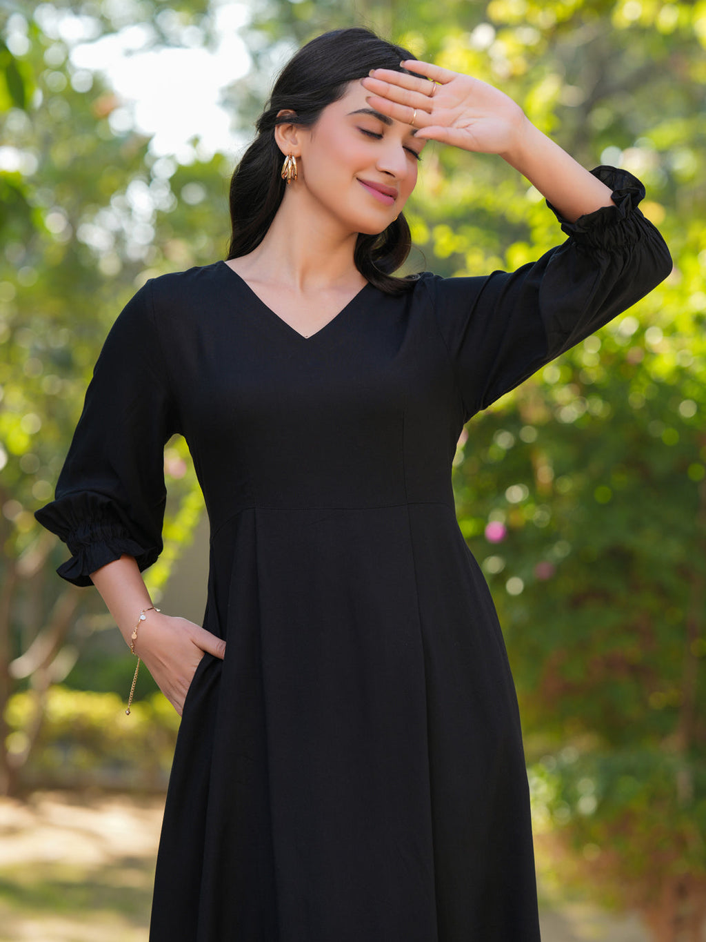 Janasya Dark Rayon Solid A-Line Dress - Distacart