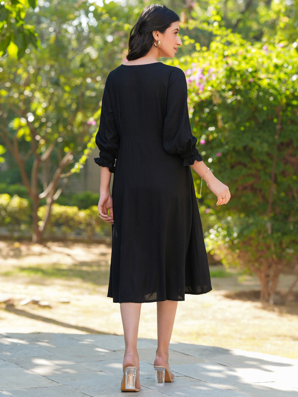 Janasya Dark Rayon Solid A-Line Dress - Distacart