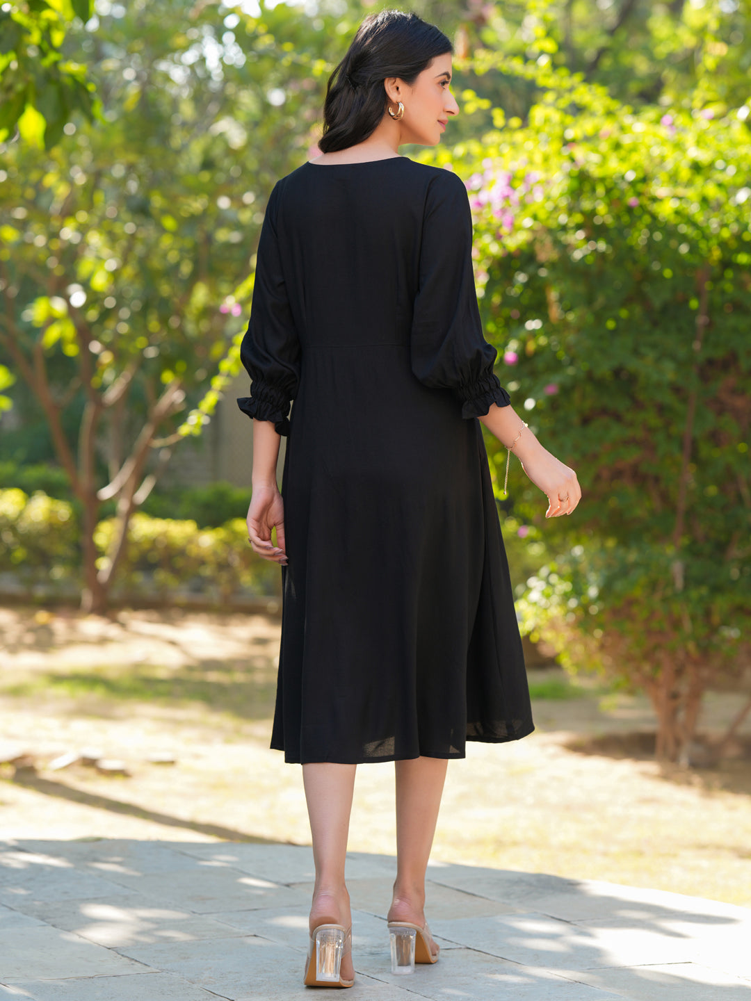 Janasya Dark Rayon Solid A-Line Dress - Distacart