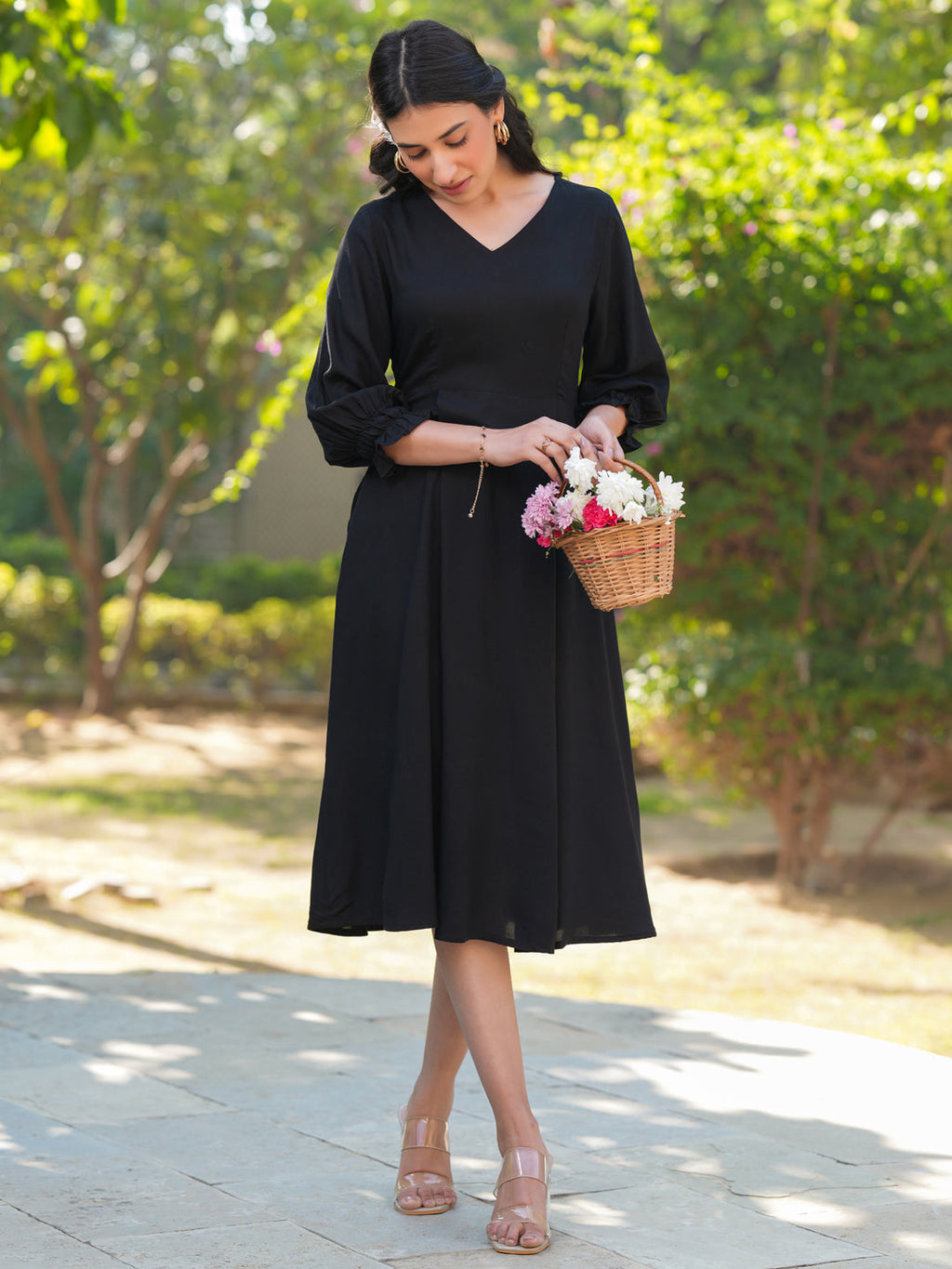 Janasya Dark Rayon Solid A-Line Dress - Distacart