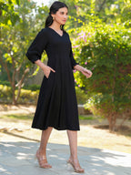 Janasya Dark Rayon Solid A-Line Dress - Distacart