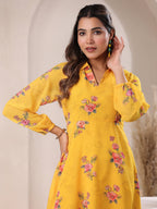 Janasya Bright Georgette Floral A-Line Dress - Distacart