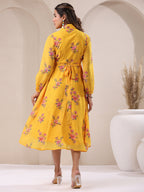 Janasya Bright Georgette Floral A-Line Dress - Distacart