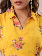 Janasya Bright Georgette Floral A-Line Dress - Distacart