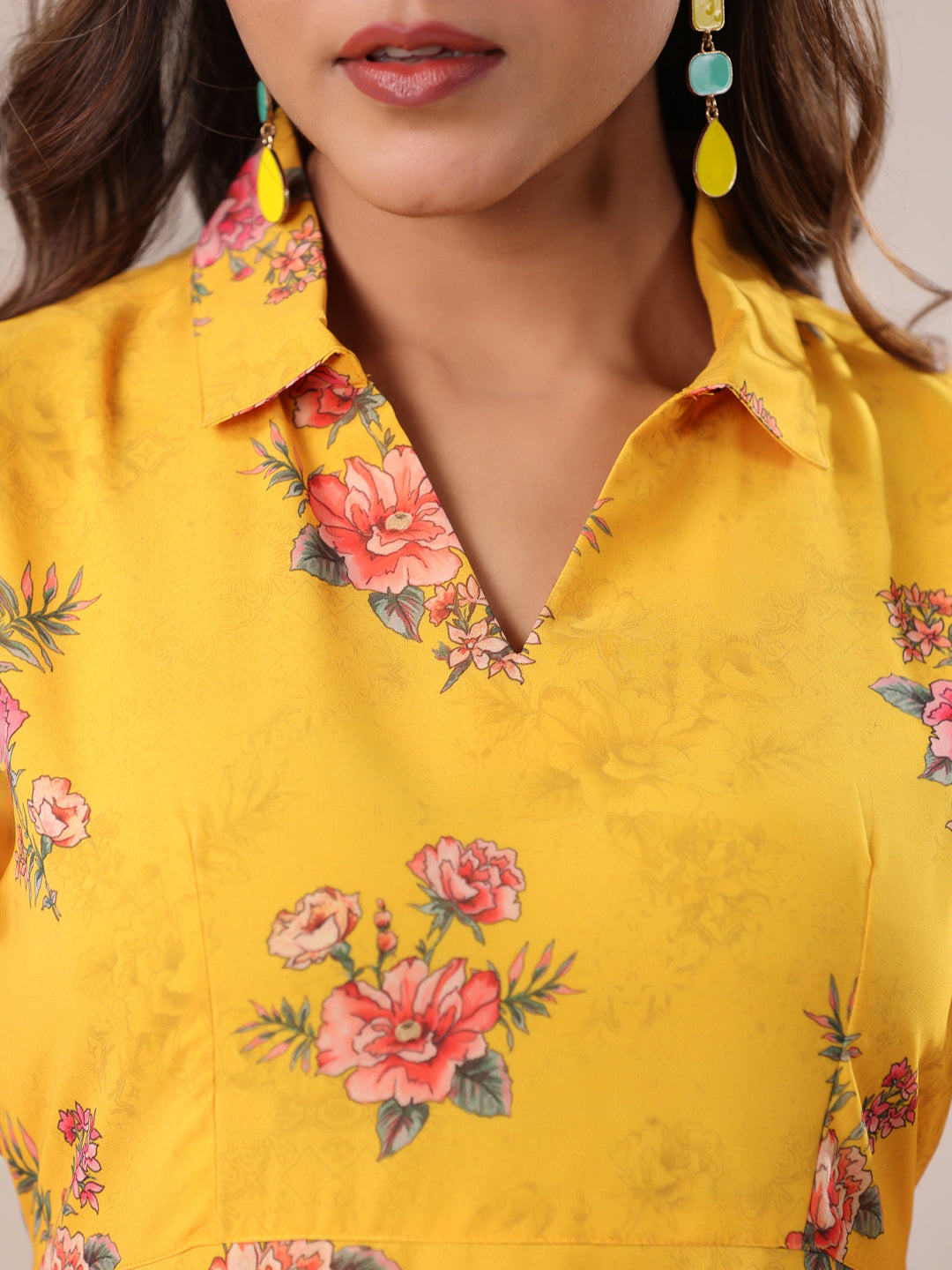 Janasya Bright Georgette Floral A-Line Dress - Distacart