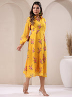 Janasya Bright Georgette Floral A-Line Dress - Distacart