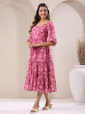 Janasya Dark Georgette Floral Tiered Dress - Distacart