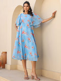 Janasya Bright Georgette Floral A-Line Dress - Distacart