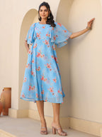 Janasya Bright Georgette Floral A-Line Dress - Distacart