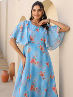 Janasya Bright Georgette Floral A-Line Dress - Distacart