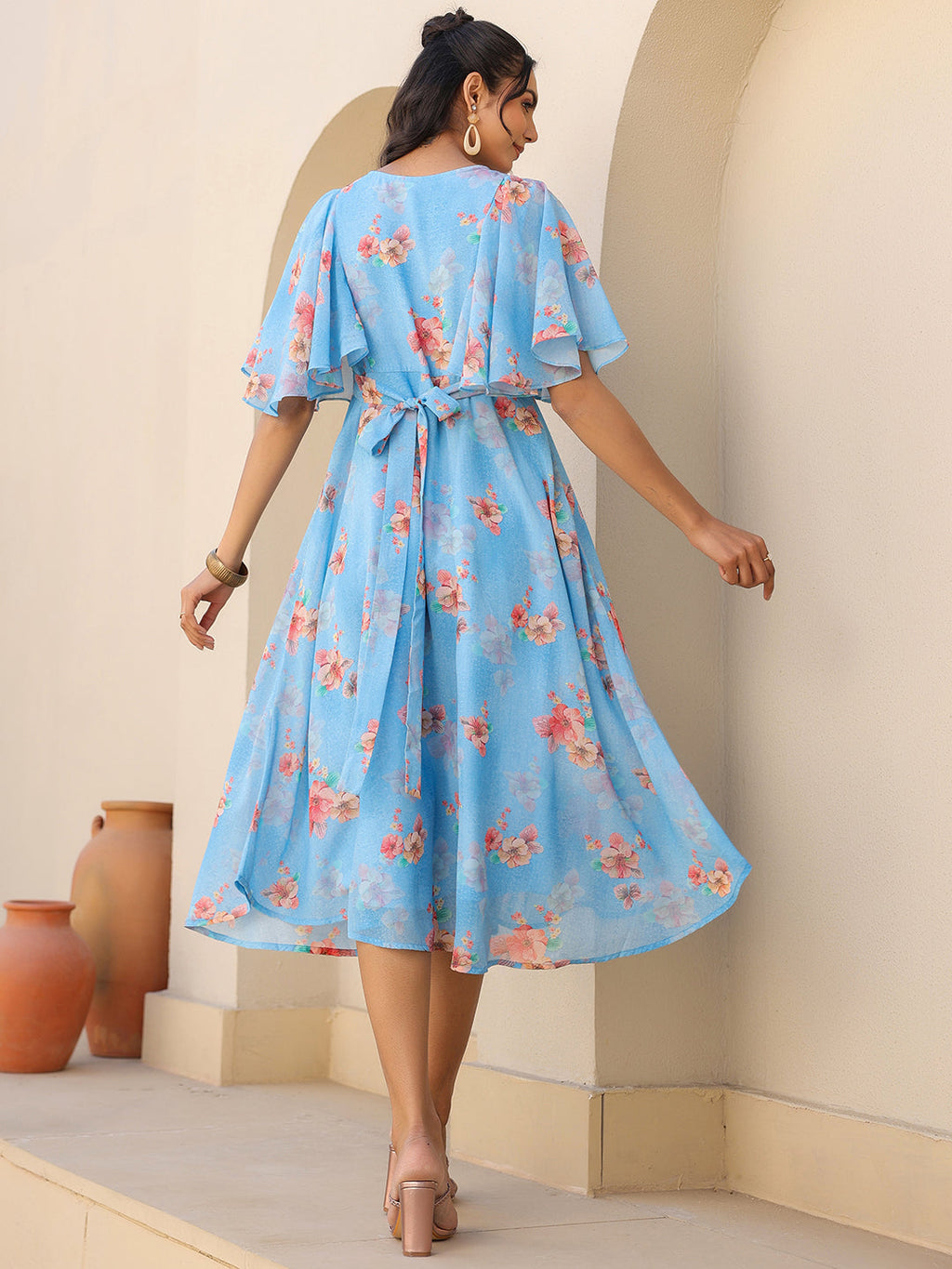 Janasya Bright Georgette Floral A-Line Dress - Distacart