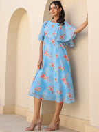 Janasya Bright Georgette Floral A-Line Dress - Distacart