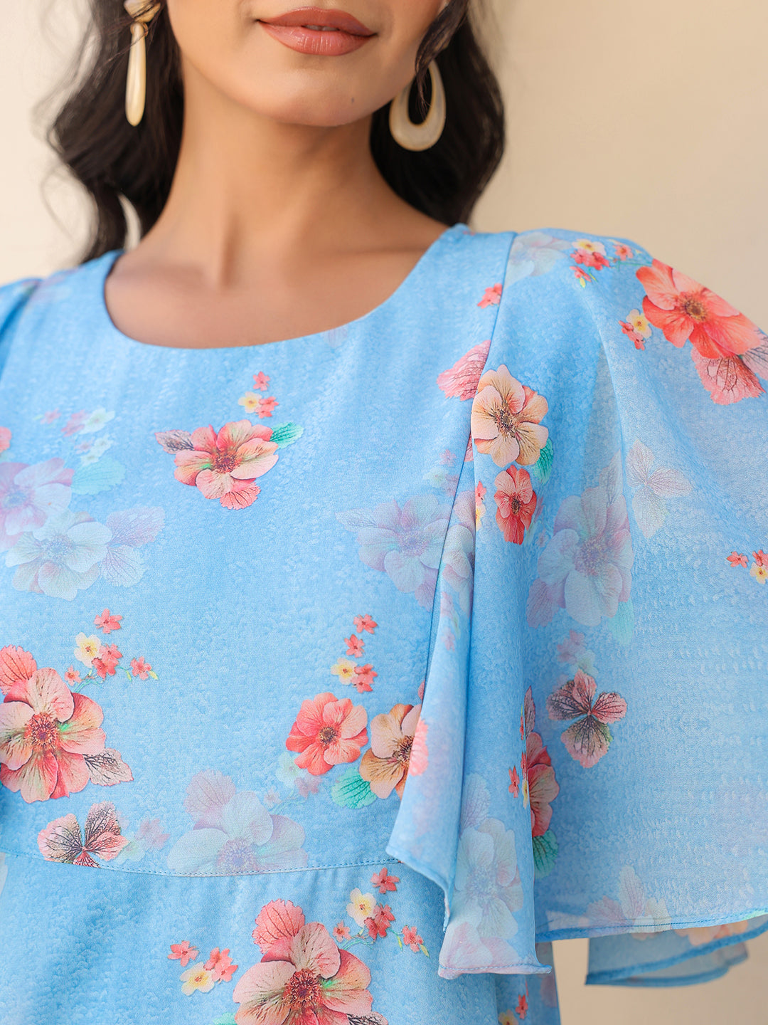 Janasya Bright Georgette Floral A-Line Dress - Distacart