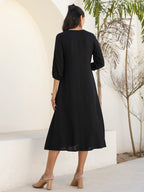 Janasya Dark Rayon Solid A-Line DRESS - Distacart