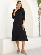 Janasya Dark Rayon Solid A-Line DRESS - Distacart