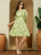 Janasya Light Cotton Floral A-Line Dress - Distacart