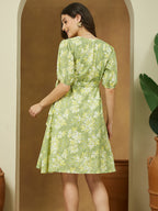 Janasya Light Cotton Floral A-Line Dress - Distacart