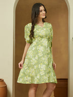 Janasya Light Cotton Floral A-Line Dress - Distacart