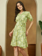 Janasya Light Cotton Floral A-Line Dress - Distacart