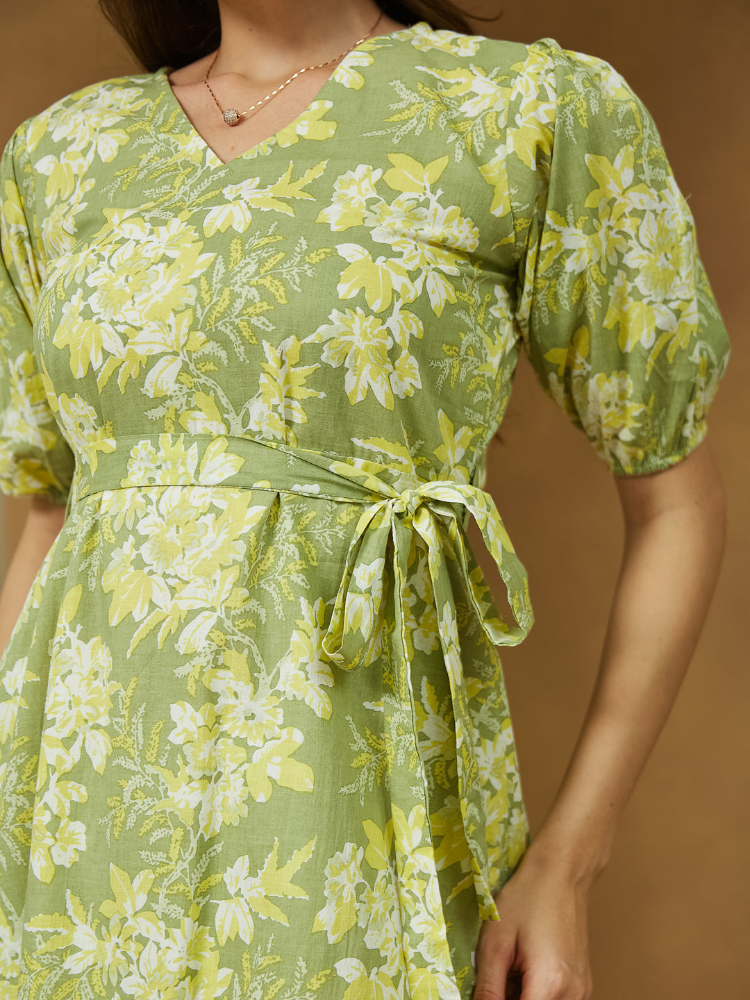 Janasya Light Cotton Floral A-Line Dress - Distacart