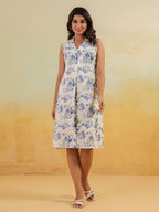 Janasya Light Cotton Floral A-Line Dress - Distacart