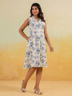 Janasya Light Cotton Floral A-Line Dress - Distacart